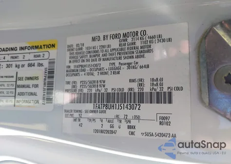 2018 Ford Mustang Ecoboost Premium из США, поврежденный, VIN 1FATP8UH1J5143072